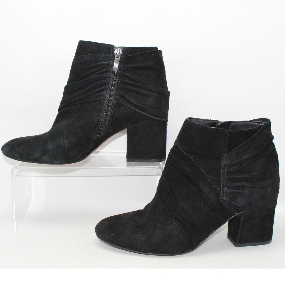 Franco Sarto Odelia Black Suede Ruched Block Heel‎ Ankle Boots Womens 8M